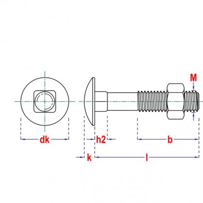 Dimensions Boulons TRCC 6x40 mm en acier zingu