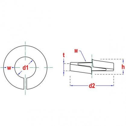 dimensions Rondelle grower  5 mm DIN 127B en acier zingu - bote de 35 pcs