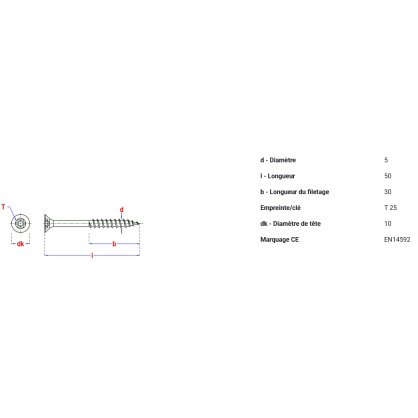 Vis terrasse A2 Inox  5x50 mm TX25