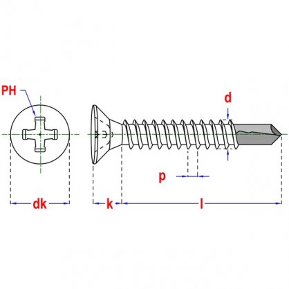 Dimensions Vis autoforante DIN 7504P 4,8x50 mm PGB