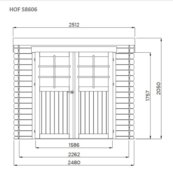 Abri toit plat en bois brut 19 mm HOF 248x248 cm - 6,15 m² - S8606 SOLID