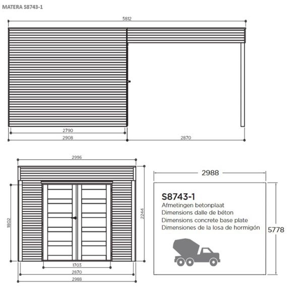 Abri de jardin autoclave MATERA 299x291 cm + Pergola 287 cm - S8743-1