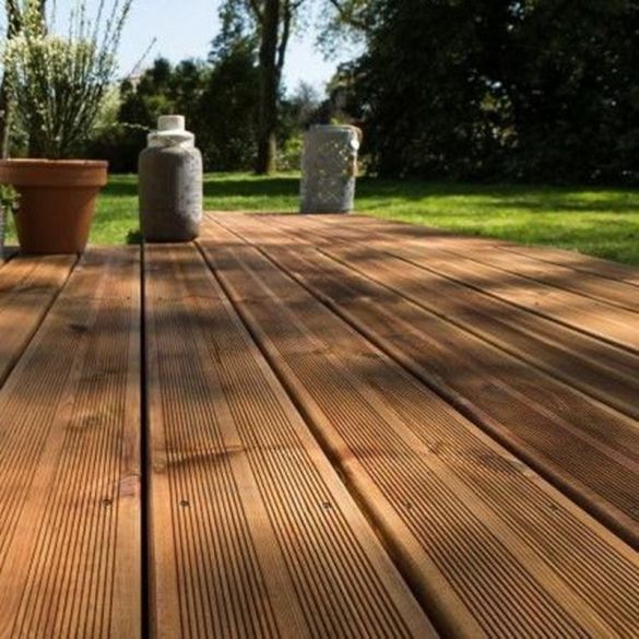 Lame terrasse pin du Nord strié Leni - L.5,10 m - 145x27 mm - Classe 4 marron