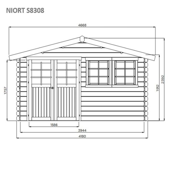 Abri jardin 28mm traité autoclave NIORT 418x298 cm - 12,46m² - S8308-1 SOLID