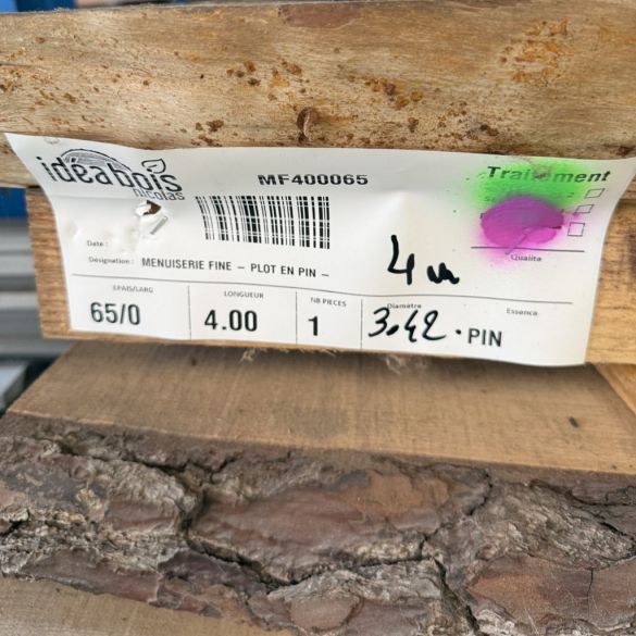 Plot pin 65 mm L. 4,00 m - Menuiserie fine - bois séché selon la norme Nimp15