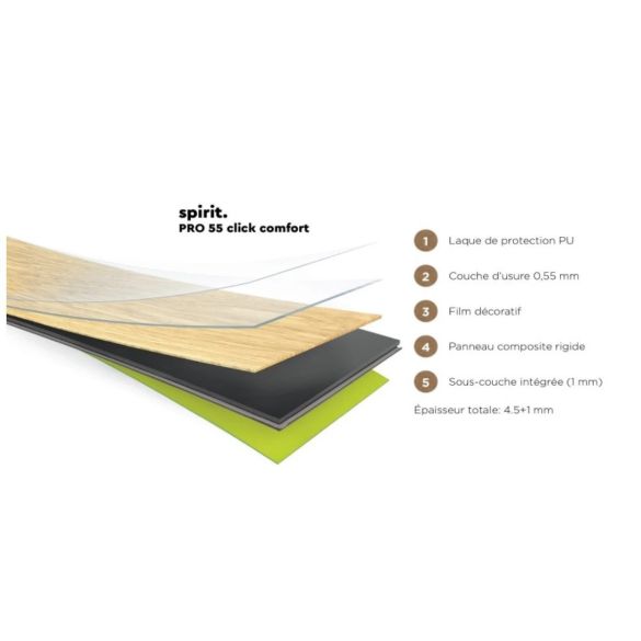 Lame vinyle clipsable Spirit Pro avec sous-couche intégrée - Elite BEIGE - 1511x228x 5,5 mm - 60001425