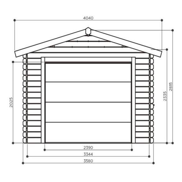 Garage bois brut 28 mm 18,19 m² Porte motorisée  358x508 cm - S8330 Solid