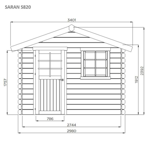 Abri de jardin en bois 28 mm non traité SARAN - 298x198 cm - 5,90 m² - S820