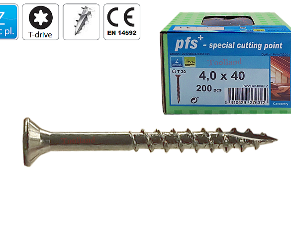 200 Vis à panneaux bois Ø 4x45 mm Torx20 - Tête fraisée - Filetage partiel