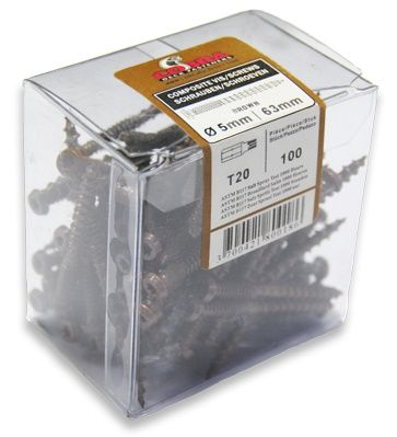 Vis inox COBRA brun 5x63 mm pour lame terrasse composite - Blister de 100 pcs 