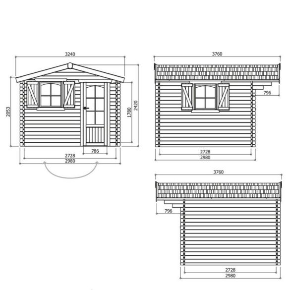 Abri bois 40 mm CHAMONIX 298 x 298 cm - 8,88 m²