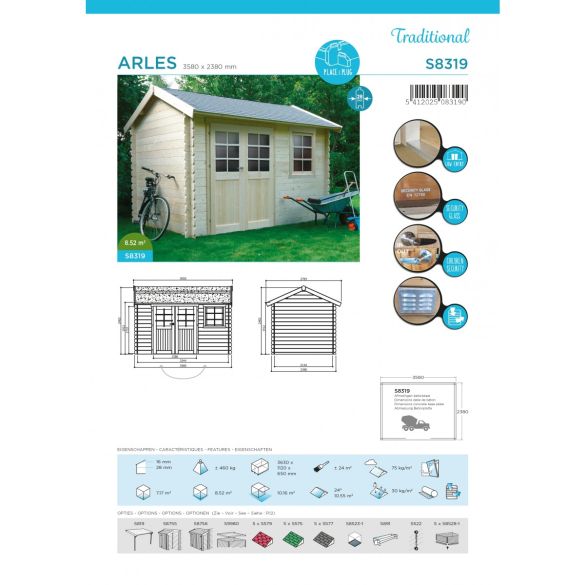 Abri de jardin 28 mm ARLES 358 x 238 cm 8,52 m² - S8319
