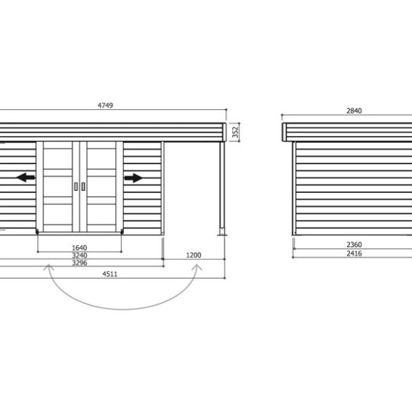 Abri jardin 28 mm LARVIK 7,96m² - 3296 + 1200 x 2416 cm