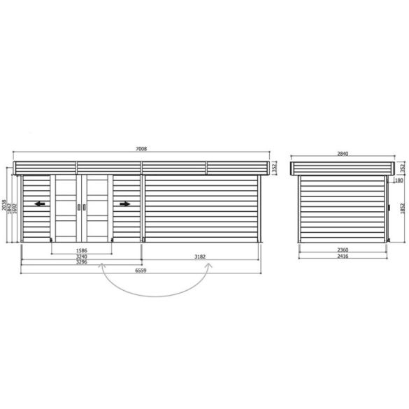 Abri avec pergola ARHUS 7,96m² - 3296 + 3263 x 2416 cm