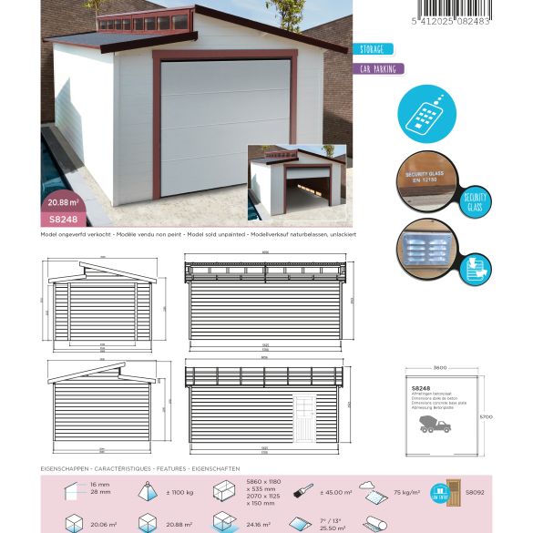 Garage 28 mm Torino 20,88 m² porte motorisée 570x360 cm