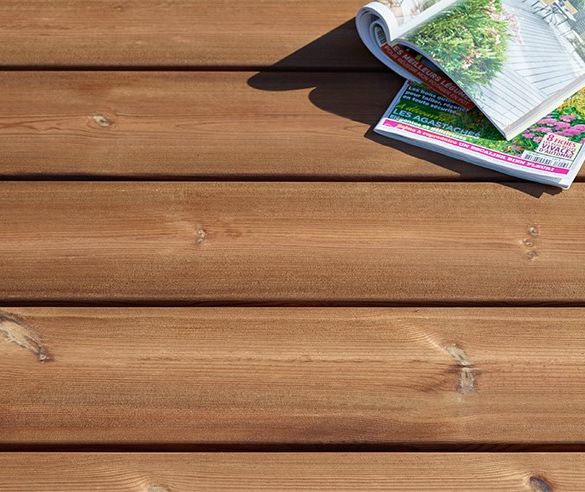 Lame terrasse bois L. 4,80 m 145x27 mm - Pin Cl4 marron