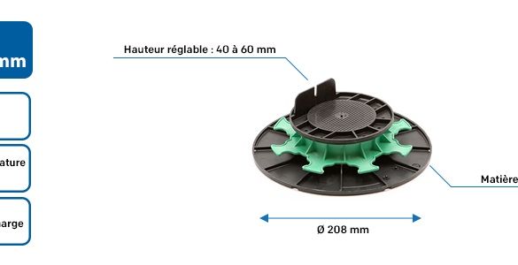 Plot lambourde terrasse Essentiel réglable 40-60 mm JOUPLAST