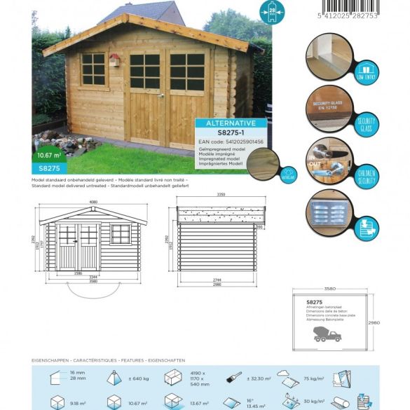 Abri de jardin 28mm CHIMAY 358 x 298 cm - 10,67 m²