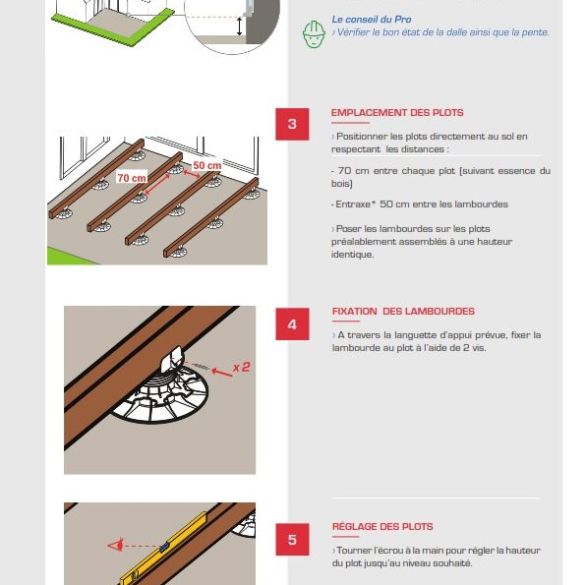 Plot lambourde terrasse Essentiel réglable 50-80 mm JOUPLAST
