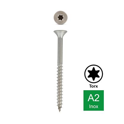 Vis A2 Inox Ø 6x100 mm - TX25 - Tête fraisée - Boîte de 100