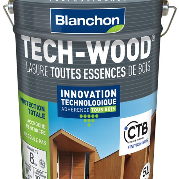 Lasure bois Tech-Wood Blanc satin 5L - BLANCHON