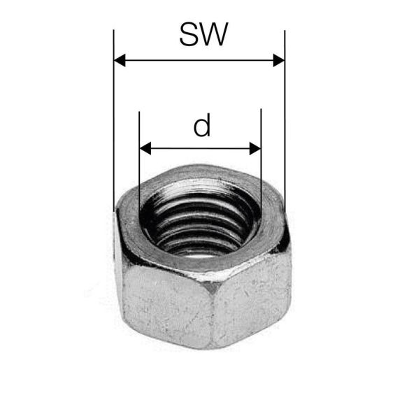 Écrou hexagonal 6 pans en acier zingué - Ø 10 mm - boîte de 50 pcs