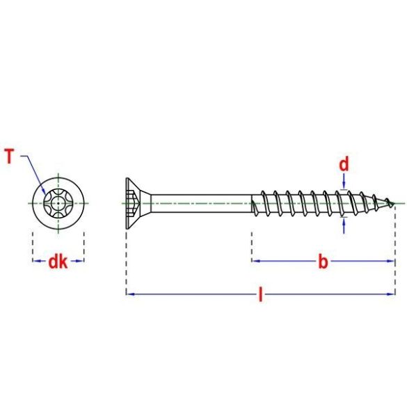 Vis inox A4 Ø 5x70 mm Tête fraisée Filetage partiel Tx25 - Boîte de 200