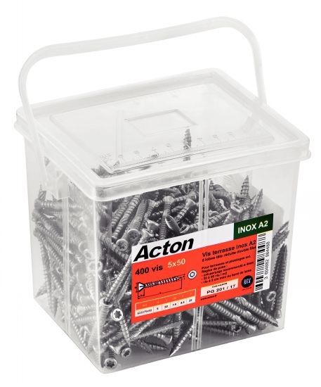 Vis inox A4 pour bois tendres Tête anti-fendage Ø 5x50 mm - Boîte de 400