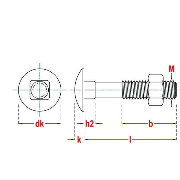 Boulon TRCC avec écrou DIN603 zingué Ø 8x60 mm PGB - Boîte de 200