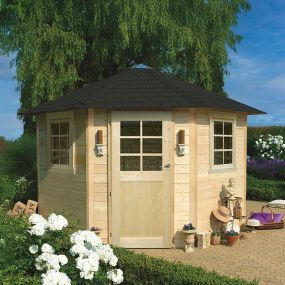 Abri de jardin à angle droit NANCY S8205 - bois brut prêt à lasurer