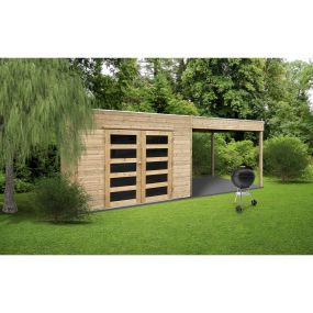 Abri de jardin traité SALERNO 2998 + 2939x1998 mm - toit plat